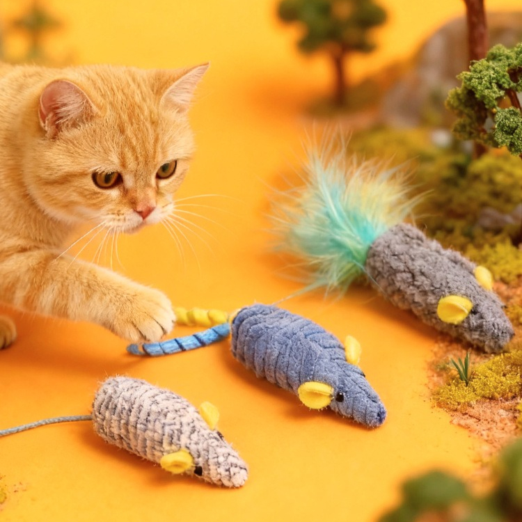 Catnip Interactive Plush Mouse - Mainan Kucing 3pcs Tikus Boneka Simulasi