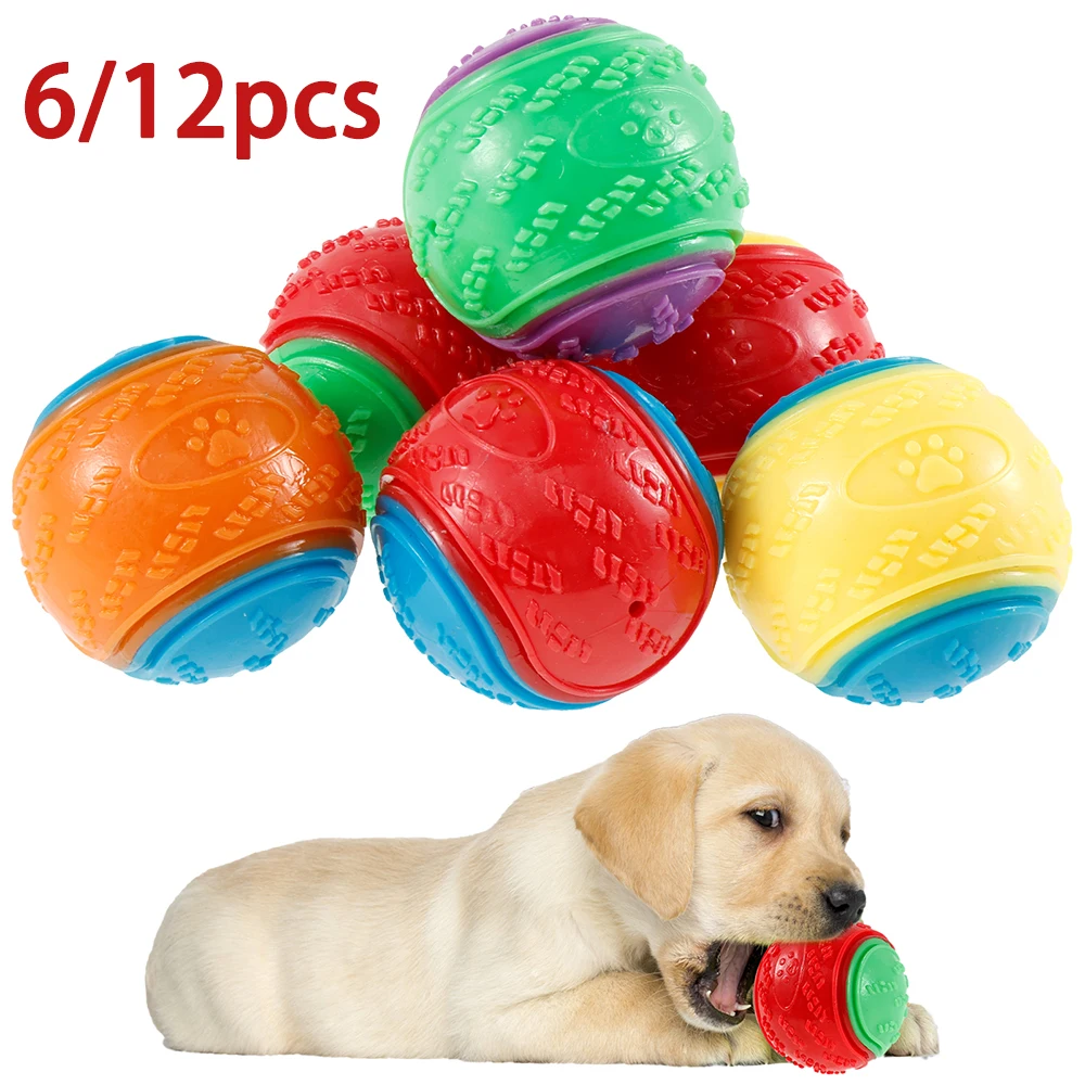 Interactive Squeaky Plush Dog Toy - 6/12 Buah Mainan Bola Melengking Anjing