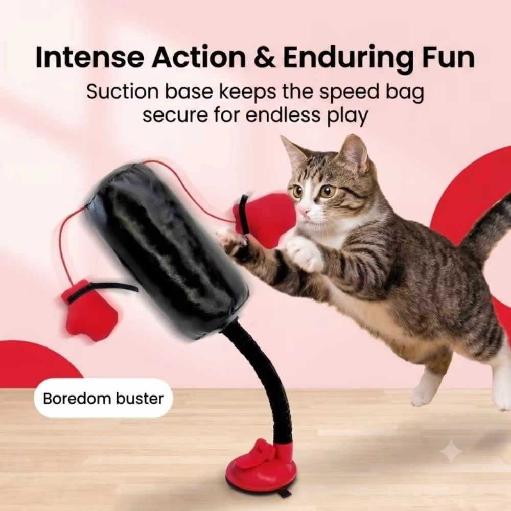 Interactive Squeaky Plush Dog Toy - Mainan Tinju Kucing dengan Alas Perekat,