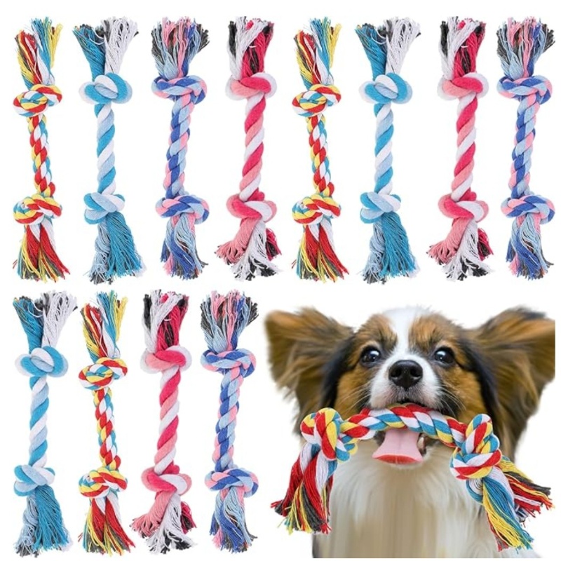 Interactive Squeaky Plush Dog Toy - Mainan Anjing Tali Katun Tahan Gigitan