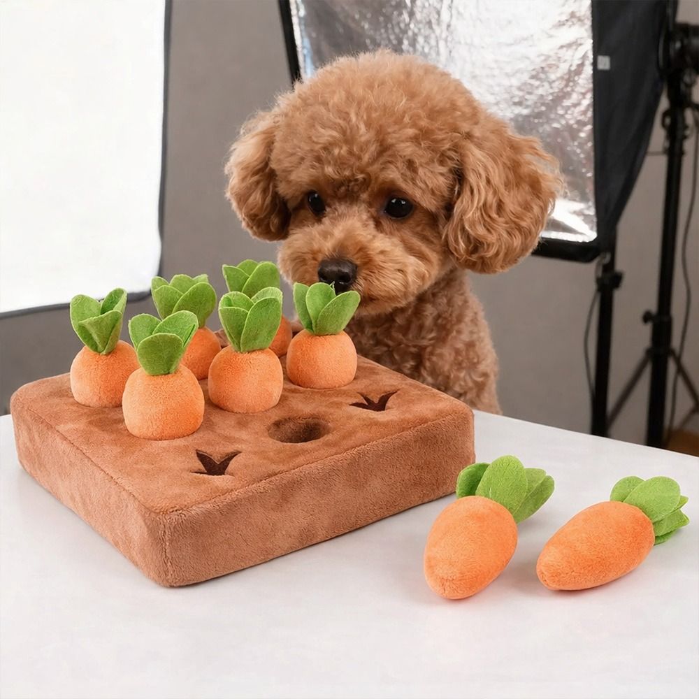 Dog Puzzle Feeder Toy - Alas Snuffle Wortel Penghilang Stres, Wortel