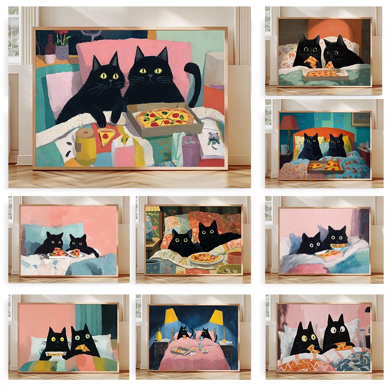 Poster Dua Kucing Hitam Makan  - Pet Beds ulasan dan harga